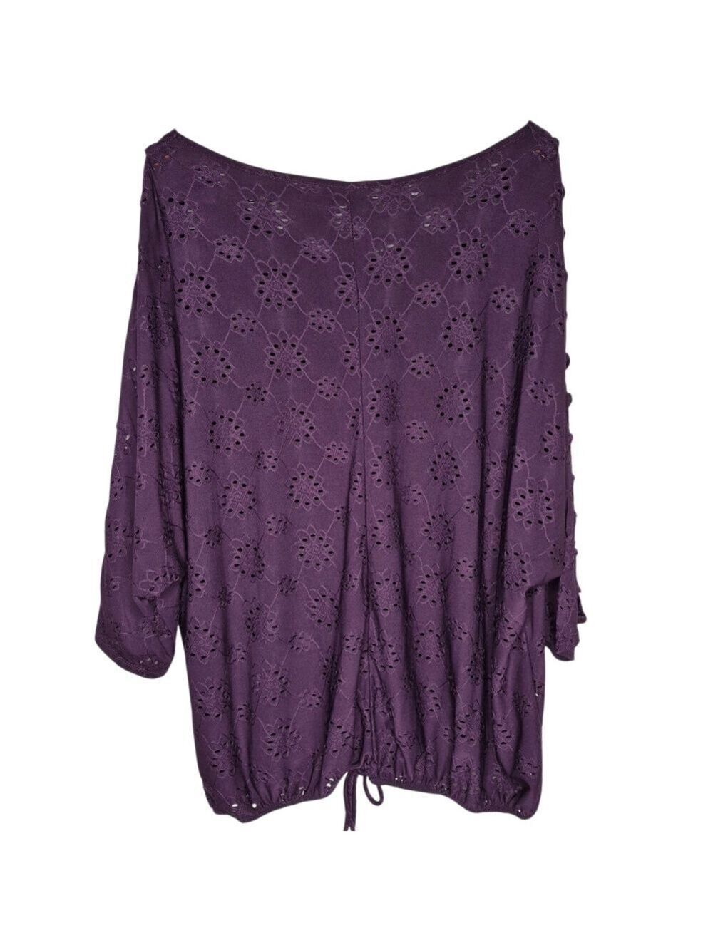 PerSeption Women Plum Eyelet Ladder-Sleeve Top 3X - Picture 4 of 6